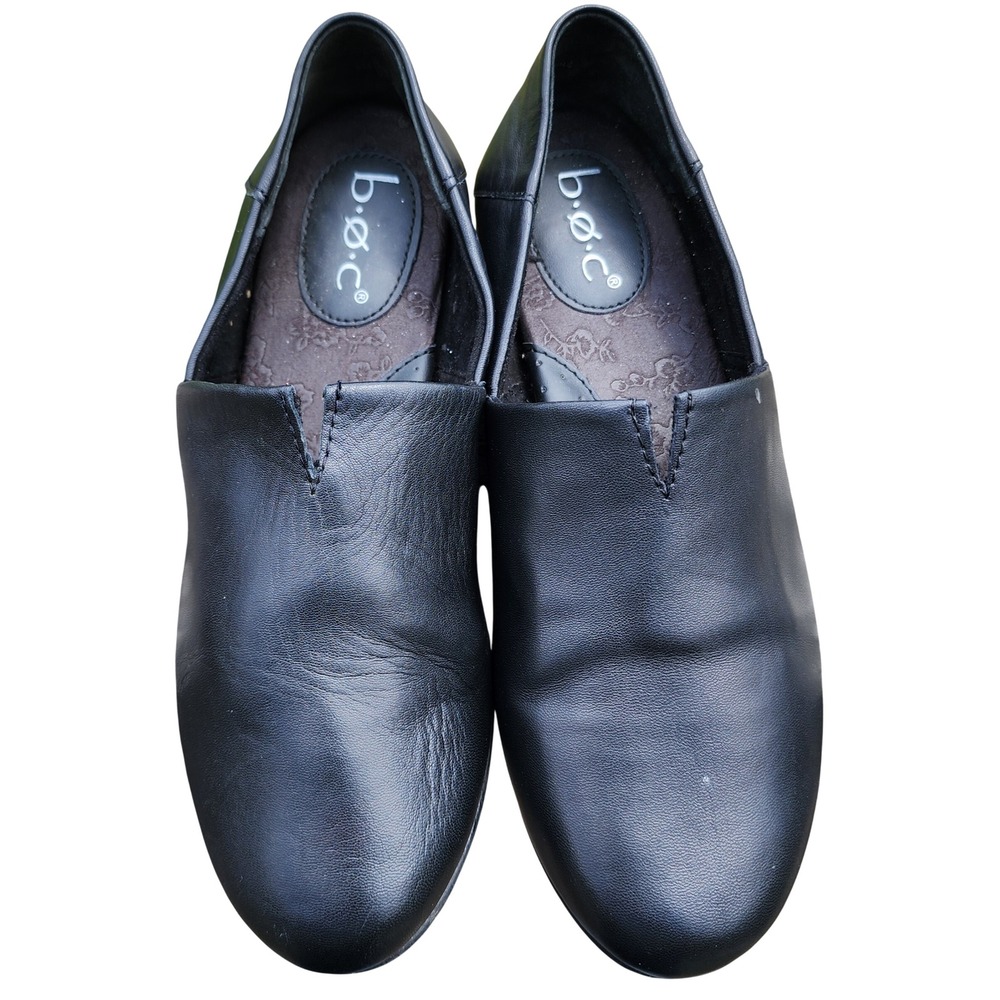 B.O.C. Born Concept Black Leather Notched Vamp Loafers  Womens 8M Slip On